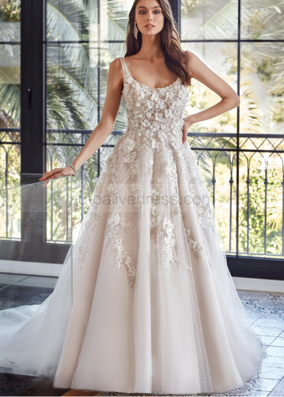 Beaded 3D Floral Appliques Shimmering Tulle Newly Arrival Wedding Dress